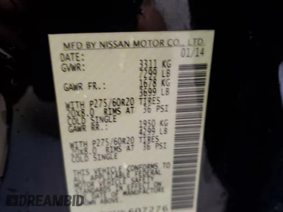 ✅ 2014 Nissan Armada Platinum • VIN: 5N1AA0NE1EN607276 • Lot: 83800185. Wystawiony na Copart z przebiegiem 155 784 mil. Bezpłatny archiwum sprzedaży aukcyjnych z USA i szczegółowy raport historii pojazdu na DreamBid. Zdjęcie 14.