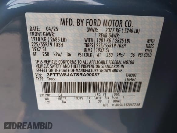 ✅ 2025 Ford Maverick XLT • VIN: 3FTTW8JA7SRA90087 • Lot: 43665912. Listed on IAAI with 797 mi. Free auction sales archive from the USA and detailed vehicle history report at DreamBid. Image 9.