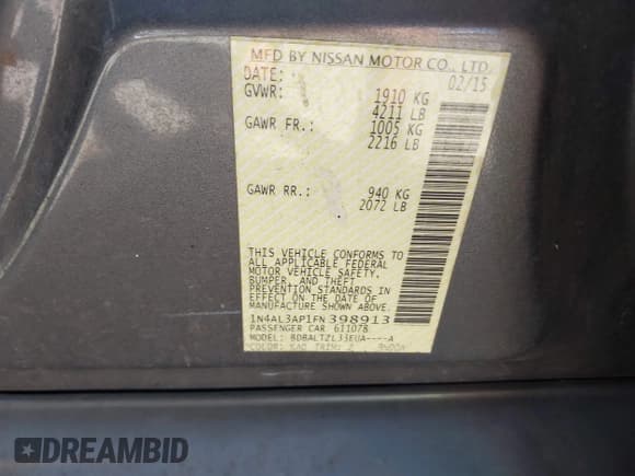 ✅ 2015 Nissan Altima S • VIN: 1N4AL3AP1FN398913 • Lot: 43362346. Wystawiony na IAAI z przebiegiem 224 343 mil. Bezpłatny archiwum sprzedaży aukcyjnych z USA i szczegółowy raport historii pojazdu na DreamBid. Zdjęcie 9.