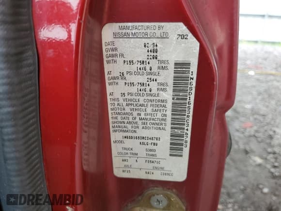 ✅ 1994 Nissan Frontier XE • VIN: 1N6SD16S3RC348783 • Лот: 67852585. Опубликован ранее на Copart с пробегом 177 415 миль. Бесплатный доступ к архиву аукционных продаж из США и подробный отчёт об истории автомобиля на DreamBid. Изображение 12.