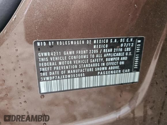 ✅ 2013 Volkswagen Jetta SE • VIN: 3VWDP7AJXDM353665 • Lot: 94262065. Wystawiony na Copart z przebiegiem 130 563 mil. Bezpłatny archiwum sprzedaży aukcyjnych z USA i szczegółowy raport historii pojazdu na DreamBid. Zdjęcie 13.