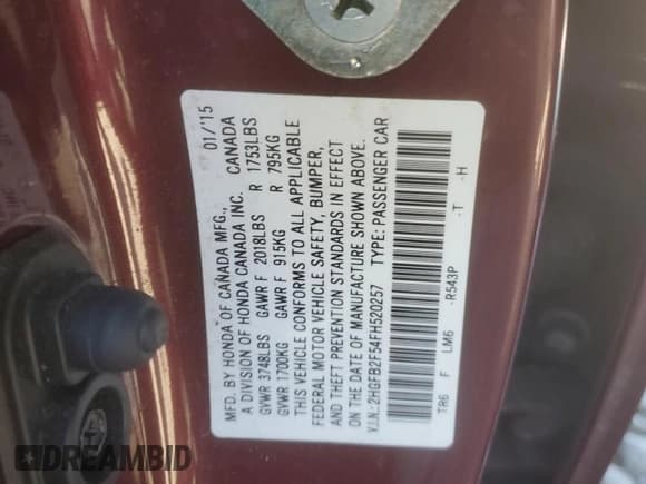 ✅ 2015 Honda Civic LX • VIN: 2HGFB2F54FH520257 • Lot: 82498645. Wystawiony na Copart z przebiegiem 123 556 mil. Bezpłatny archiwum sprzedaży aukcyjnych z USA i szczegółowy raport historii pojazdu na DreamBid. Zdjęcie 12.