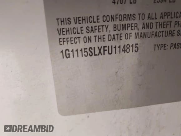 ✅ 2015 Chevrolet Impala LT • VIN: 1G1115SLXFU114815 • Lot: 42734350. Listed on IAAI with 192,818 mi. Free auction sales archive from the USA and detailed vehicle history report at DreamBid. Image 9.