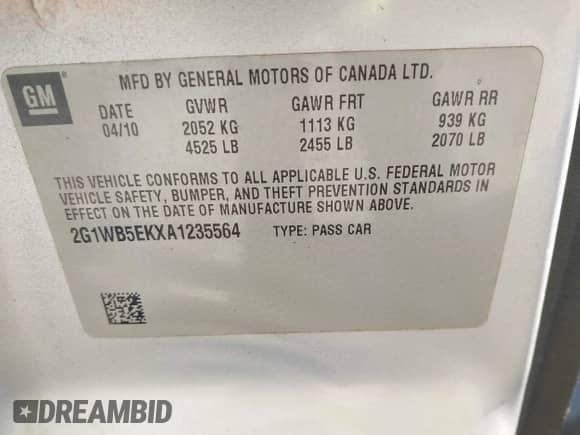 2010 Chevrolet Impala LT z VIN 2G1WB5EKXA1235564, wystawiony jako IAAI lot #43556374 z przebiegiem 280 357 mil mil oraz . Historia ofert i sprzedaży dostępna na DreamBid. Obrazek 9.