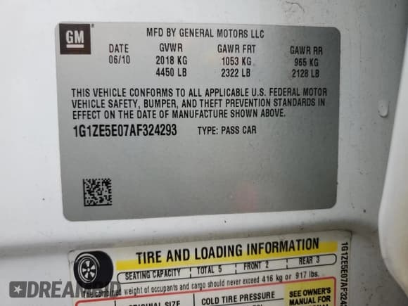 ✅ 2010 Chevrolet Malibu LTZ • VIN: 1G1ZE5E07AF324293 • Lot: 71934624. Listed on Copart with 184,894 mi. Free auction sales archive from the USA and detailed vehicle history report at DreamBid. Image 14.