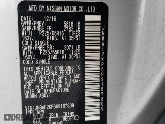 ✅ 2017 Nissan Quest SV • VIN: JN8AE2KP6H9167809 • Lot: 71446372. Wystawiony na Copart z przebiegiem Nie podano. Bezpłatny archiwum sprzedaży aukcyjnych z USA i szczegółowy raport historii pojazdu na DreamBid. Zdjęcie 13.