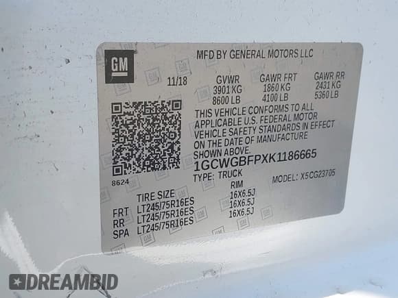 ✅ 2019 Chevrolet Express Cargo • VIN: 1GCWGBFPXK1186665 • Лот: 41795478. Опубликован ранее на IAAI с пробегом 311 142 миль. Бесплатный доступ к архиву аукционных продаж из США и подробный отчёт об истории автомобиля на DreamBid. Изображение 9.