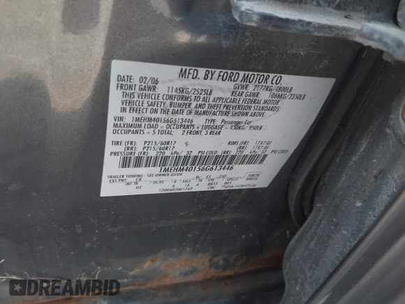 ✅ 2006 Mercury Montego • VIN: 1MEHM40156G613446 • Lot: 42986992. Wystawiony na IAAI z przebiegiem 242 888 mil. Bezpłatny archiwum sprzedaży aukcyjnych z USA i szczegółowy raport historii pojazdu na DreamBid. Zdjęcie 9.