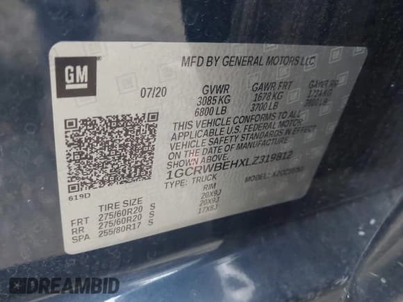 ✅ 2020 Chevrolet Silverado 1500 Custom • VIN: 1GCRWBEHXLZ319812 • Lot: 43026054. Wystawiony na IAAI z przebiegiem 43 899 mil. Bezpłatny archiwum sprzedaży aukcyjnych z USA i szczegółowy raport historii pojazdu na DreamBid. Zdjęcie 9.