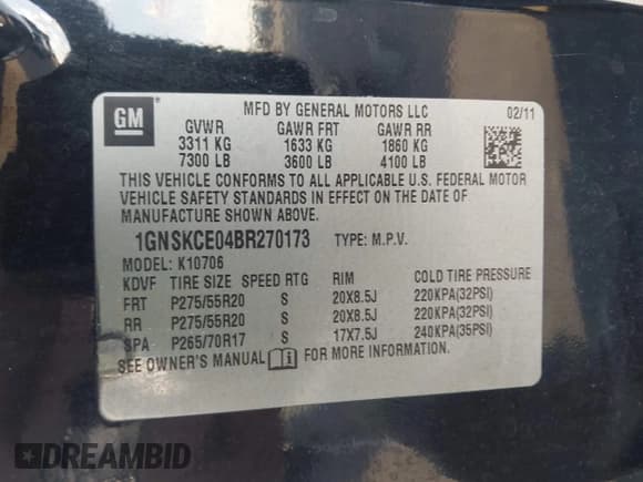 ✅ 2011 Chevrolet Tahoe LTZ • VIN: 1GNSKCE04BR270173 • Lot: 43614056. Listed on IAAI with 232,843 mi. Free auction sales archive from the USA and detailed vehicle history report at DreamBid. Image 9.