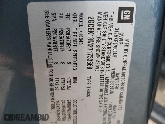 ✅ 2007 Chevrolet Silverado 1500 1LT • VIN: 2GCEK13M271733668 • Lot: 86884205. Listed on Copart with 272,200 mi. Free auction sales archive from the USA and detailed vehicle history report at DreamBid. Image 12.