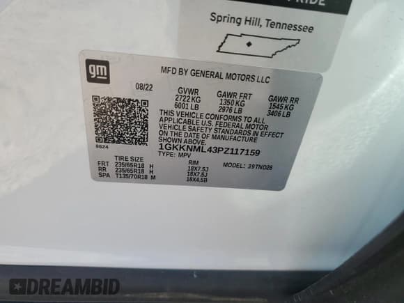 ✅ 2023 GMC Acadia SLT • VIN: 1GKKNML43PZ117159 • Lot: 54973225. Listed on Copart with 32,883 mi. Free auction sales archive from the USA and detailed vehicle history report at DreamBid. Image 13.