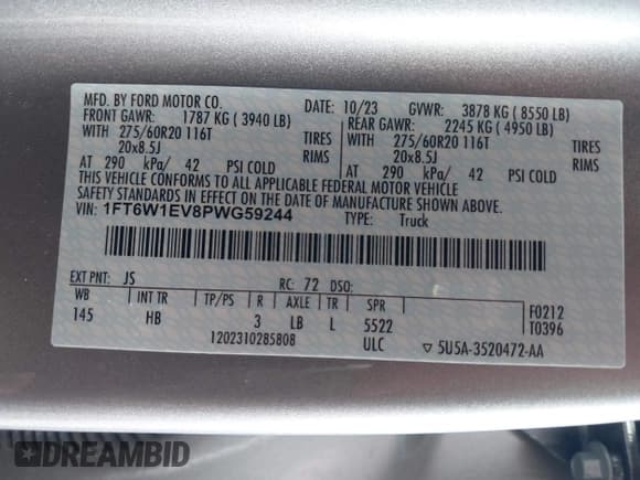 ✅ 2023 Ford F-150 Lightning Pro • VIN: 1FT6W1EV8PWG59244 • Lot: 42631226. Listed on IAAI with 13,682 mi. Free auction sales archive from the USA and detailed vehicle history report at DreamBid. Image 9.