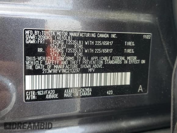 ✅ 2022 Toyota RAV4 XLE • VIN: 2T3W1RFV1NC213297 • Лот: 82175925. Опубликован ранее на Copart с пробегом 19 231 миль. Бесплатный доступ к архиву аукционных продаж из США и подробный отчёт об истории автомобиля на DreamBid. Изображение 13.
