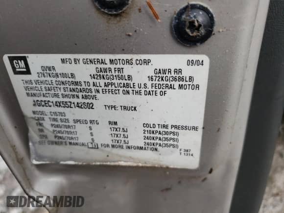 2005 Chevrolet Silverado 1500 Work Truck z VIN 1GCEC14X55Z142602, wystawiony jako Copart lot #65685494 z przebiegiem 103 299 mil mil oraz Czysty tytuł • Clean title. Historia ofert i sprzedaży dostępna na DreamBid. Obrazek 13.