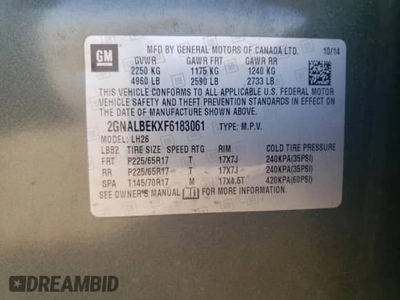 2015 Chevrolet Equinox LT z VIN 2GNALBEKXF6183061, wystawiony jako Copart lot #81101735 z przebiegiem 193 001 mil mil oraz Szkoda całkowita • Salvage title. Historia ofert i sprzedaży dostępna na DreamBid. Obrazek 12.