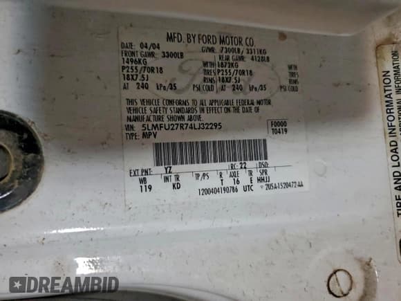 ✅ 2004 Lincoln Navigator Luxury • VIN: 5LMFU27R74LJ32295 • Lot: 94516835. Listed on Copart with 176,361 mi. Free auction sales archive from the USA and detailed vehicle history report at DreamBid. Image 13.