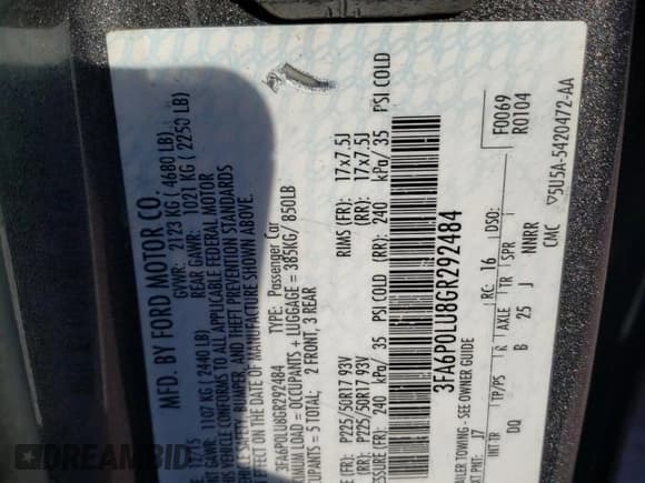 ✅ 2016 Ford Fusion SE Hybrid • VIN: 3FA6P0LU8GR292484 • Lot: 71780175. Listed on Copart with 244,801 mi. Free auction sales archive from the USA and detailed vehicle history report at DreamBid. Image 12.