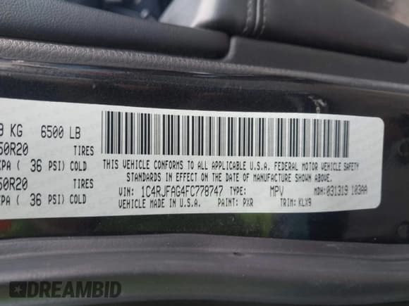 ✅ 2015 Jeep Grand Cherokee Laredo • VIN: 1C4RJFAG4FC778747 • Лот: 42684763. Опубликован ранее на IAAI с пробегом 175 705 миль. Бесплатный доступ к архиву аукционных продаж из США и подробный отчёт об истории автомобиля на DreamBid. Изображение 9.