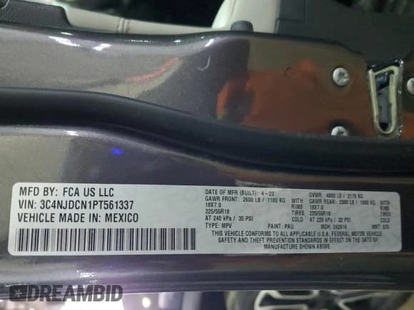 ✅ 2023 Jeep Compass Limited • VIN: 3C4NJDCN1PT561337 • Lot: 42622345. Listed on Copart with 14,931 mi. Free auction sales archive from the USA and detailed vehicle history report at DreamBid. Image 13.