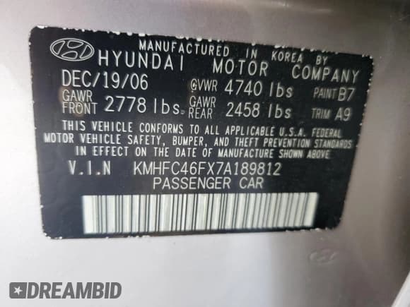 ✅ 2007 Hyundai Azera SE • VIN: KMHFC46FX7A189812 • Lot: 86695285. Listed on Copart with 73,191 mi. Free auction sales archive from the USA and detailed vehicle history report at DreamBid. Image 12.