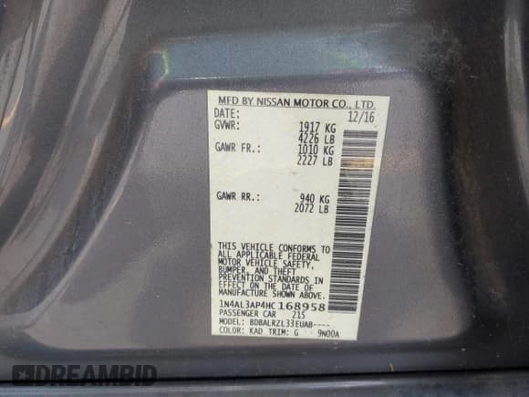 ✅ 2017 Nissan Altima S • VIN: 1N4AL3AP4HC168958 • Lot: 42535346. Listed on IAAI with 211,853 mi. Free auction sales archive from the USA and detailed vehicle history report at DreamBid. Image 9.