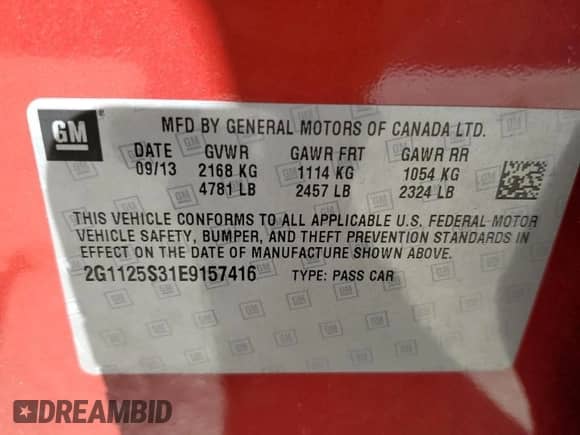 2014 Chevrolet Impala LT z VIN 2G1125S31E9157416, wystawiony jako Copart lot #82299945 z przebiegiem 186 389 mil mil oraz Szkoda całkowita • Salvage title. Historia ofert i sprzedaży dostępna na DreamBid. Obrazek 12.