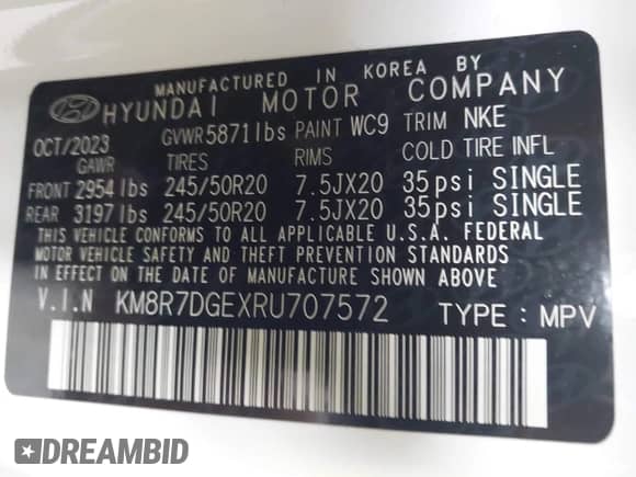 2024 Hyundai Palisade Calligraphy with VIN KM8R7DGEXRU707572, listed as a IAAI auction lot 43087035 with 15,527 mi miles and . Bid and sale history available at DreamBid. Image 9.