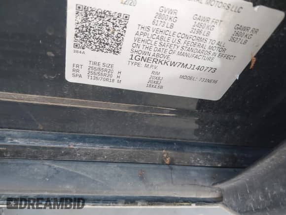 2021 Chevrolet Traverse Premier с VIN 1GNERKKW7MJ140773, выставлен на аукционе IAAI как лот 41196896 с пробегом 53 662 миль миль и . История ставок и продаж доступна на DreamBid. Изображение 9.