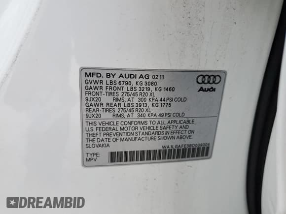 ✅ 2011 Audi Q7 Premium Plus • VIN: WA1LGAFE3BD008004 • Lot: 57505045. Listed on Copart with 206,268 mi. Free auction sales archive from the USA and detailed vehicle history report at DreamBid. Image 13.