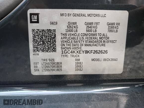 2019 Chevrolet Silverado 3500HD LTZ с VIN 1GC4KXEY8KF262626, выставлен на аукционе Copart как лот 80450744 с пробегом 83 072 миль миль и Списание • Salvage title. История ставок и продаж доступна на DreamBid. Изображение 12.