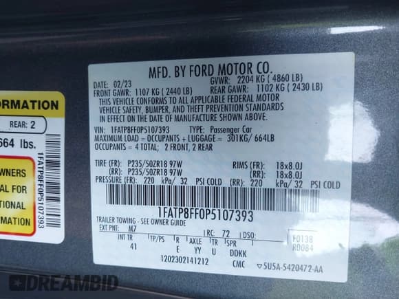 ✅ 2023 Ford Mustang GT Premium • VIN: 1FATP8FF0P5107393 • Lot: 41279324. Listed on IAAI with 26,622 mi. Free auction sales archive from the USA and detailed vehicle history report at DreamBid. Image 9.