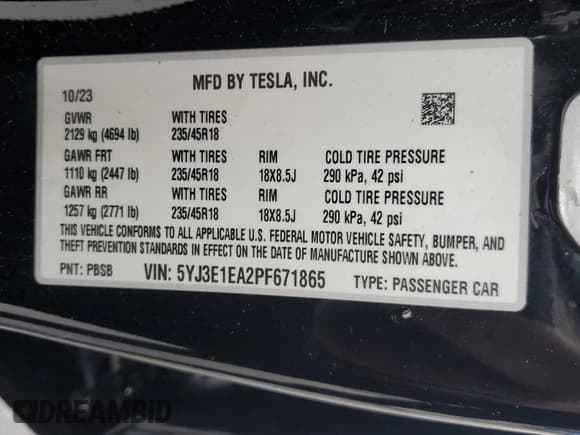 ✅ 2023 Tesla Model 3 • VIN: 5YJ3E1EA2PF671865 • Лот: 45220285. Опубликован ранее на Copart с пробегом 29 614 миль. Бесплатный доступ к архиву аукционных продаж из США и подробный отчёт об истории автомобиля на DreamBid. Изображение 14.