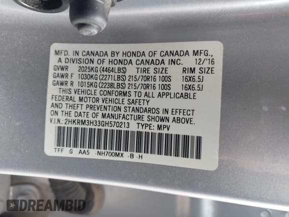 ✅ 2016 Honda CR-V LX • VIN: 2HKRM3H33GH570213 • Lot: 43770633. Listed on IAAI with 101,956 mi. Free auction sales archive from the USA and detailed vehicle history report at DreamBid. Image 9.