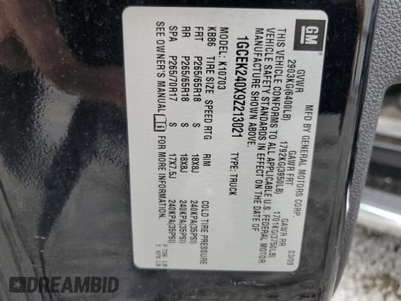 ✅ 2009 Chevrolet Silverado 1500 • VIN: 1GCEK240X9Z213021 • Лот: 70754345. Опубликован ранее на Copart с пробегом 46 609 миль. Бесплатный доступ к архиву аукционных продаж из США и подробный отчёт об истории автомобиля на DreamBid. Изображение 12.