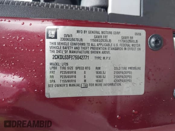 ✅ 2007 Pontiac Torrent • VIN: 2CKDL63F976042771 • Lot: 41947025. Listed on IAAI with 176,631 mi. Free auction sales archive from the USA and detailed vehicle history report at DreamBid. Image 9.