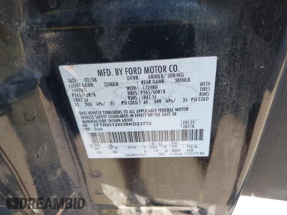 ✅ 2008 Ford F-150 XL • VIN: 1FTRW12W38KD23732 • Lot: 40683259. Wystawiony na IAAI z przebiegiem 143 203 mil. Bezpłatny archiwum sprzedaży aukcyjnych z USA i szczegółowy raport historii pojazdu na DreamBid. Zdjęcie 9.