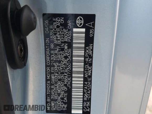 ✅ 2006 Scion tC • VIN: JTKDE177360134336 • Lot: 81779145. Listed on Copart with 104,386 mi. Free auction sales archive from the USA and detailed vehicle history report at DreamBid. Image 13.