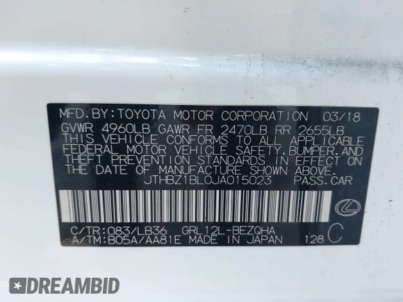 ✅ 2018 Lexus GS 350 F Sport • VIN: JTHBZ1BL0JA015023 • Lot: 43340684. Listed on IAAI with 78,709 mi. Free auction sales archive from the USA and detailed vehicle history report at DreamBid. Image 9.