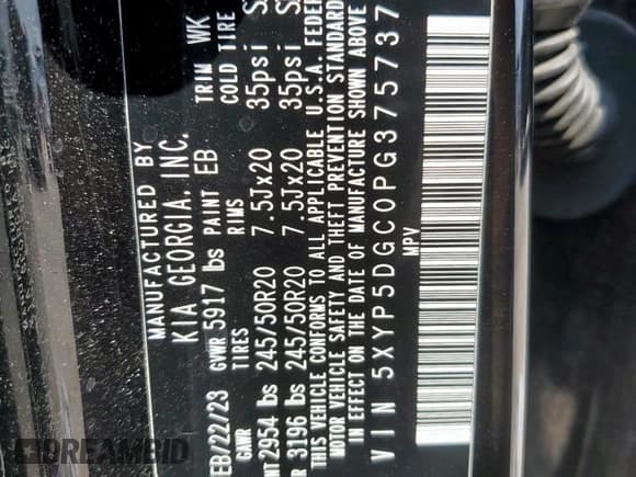 ✅ 2023 Kia Telluride SX Prestige X-Pro • VIN: 5XYP5DGC0PG375737 • Лот: 80712535. Опубликован ранее на Copart с пробегом 44 186 миль. Бесплатный доступ к архиву аукционных продаж из США и подробный отчёт об истории автомобиля на DreamBid. Изображение 13.