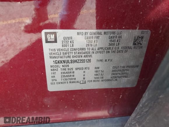 ✅ 2017 GMC Acadia SLT • VIN: 1GKKNULS9HZ255126 • Lot: 43418753. Listed on IAAI with Not provided. Free auction sales archive from the USA and detailed vehicle history report at DreamBid. Image 9.