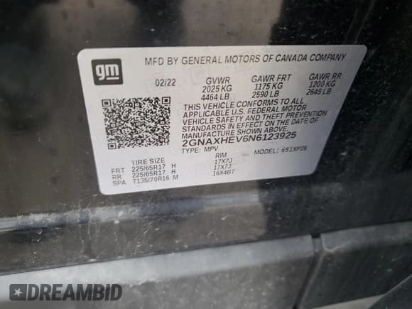 ✅ 2022 Chevrolet Equinox LS • VIN: 2GNAXHEV6N6123925 • Lot: 91394775. Listed on Copart with 69,697 mi. Free auction sales archive from the USA and detailed vehicle history report at DreamBid. Image 13.