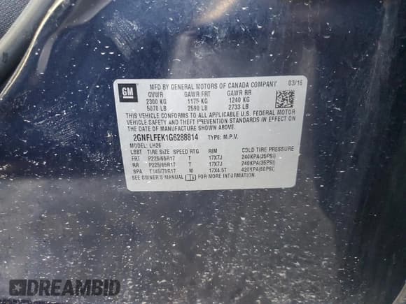 ✅ 2016 Chevrolet Equinox LT • VIN: 2GNFLFEK1G6288814 • Лот: 70259525. Опубликован ранее на Copart с пробегом 146 492 миль. Бесплатный доступ к архиву аукционных продаж из США и подробный отчёт об истории автомобиля на DreamBid. Изображение 13.