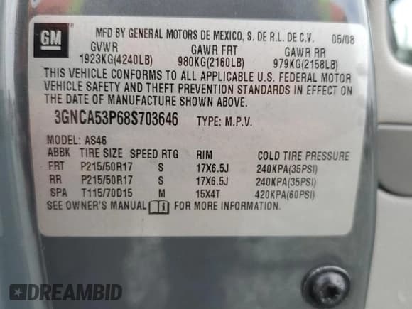 ✅ 2008 Chevrolet HHR LT • VIN: 3GNCA53P68S703646 • Lot: 85536234. Listed on Copart with 117,831 mi. Free auction sales archive from the USA and detailed vehicle history report at DreamBid. Image 15.