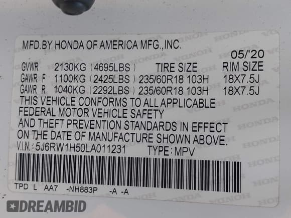 ✅ 2020 Honda CR-V EX • VIN: 5J6RW1H50LA011231 • Lot: 42941173. Listed on IAAI with 91,074 mi. Free auction sales archive from the USA and detailed vehicle history report at DreamBid. Image 9.
