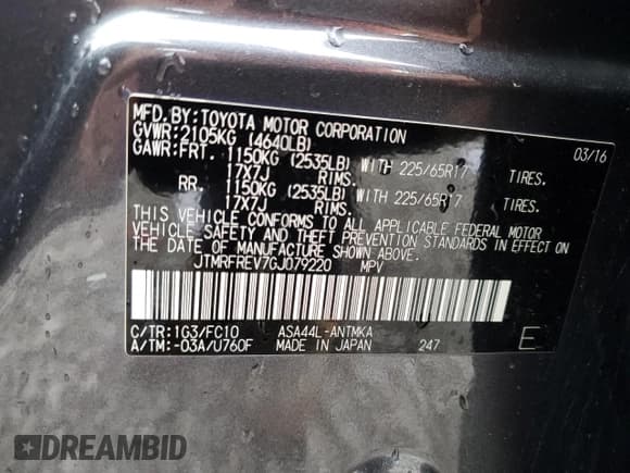 ✅ 2016 Toyota RAV4 XLE • VIN: JTMRFREV7GJ079220 • Lot: 54332995. Listed on Copart with 118,068 mi. Free auction sales archive from the USA and detailed vehicle history report at DreamBid. Image 13.