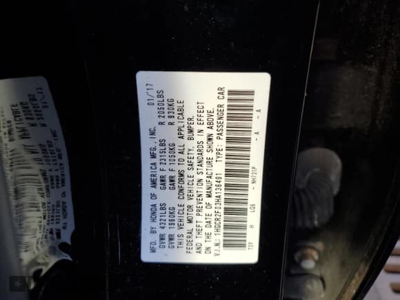 ✅ 2017 Honda Accord EX • VIN: 1HGCR2F03HA136491 • Lot: 81754195. Wystawiony na Copart z przebiegiem 108 337 mil. Bezpłatny archiwum sprzedaży aukcyjnych z USA i szczegółowy raport historii pojazdu na DreamBid. Zdjęcie 12.