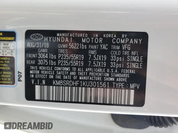 ✅ 2019 Hyundai Santa Fe Limited Ultimate • VIN: KM8SRDHF1KU301561 • Lot: 64186314. Wystawiony na Copart z przebiegiem 109 456 mil. Bezpłatny archiwum sprzedaży aukcyjnych z USA i szczegółowy raport historii pojazdu na DreamBid. Zdjęcie 15.