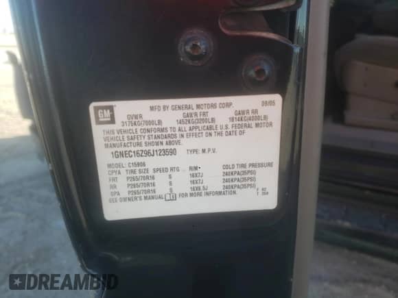 ✅ 2006 Chevrolet Suburban LS • VIN: 1GNEC16Z96J123590 • Lot: 90574815. Listed on Copart with 256,360 mi. Free auction sales archive from the USA and detailed vehicle history report at DreamBid. Image 13.