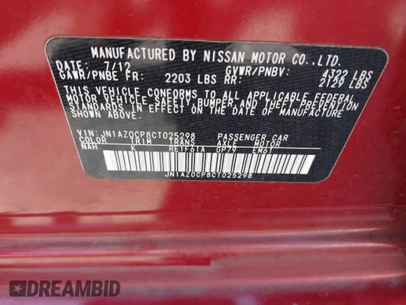 ✅ 2012 Nissan LEAF SL • VIN: JN1AZ0CP8CT025298 • Lot: 42737028. Listed on IAAI with 60,277 mi. Free auction sales archive from the USA and detailed vehicle history report at DreamBid. Image 9.